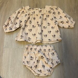 Quincy Mae Cream and Brown Floral Kids Dress Set